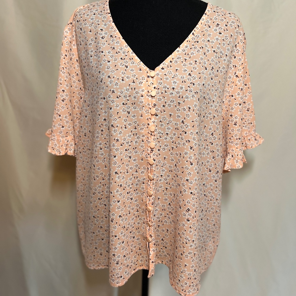CeCe Ruffled Short Sleeve Blouse XL